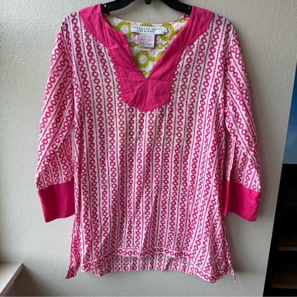 Gretchen Scott Designs tunic top size large pink white